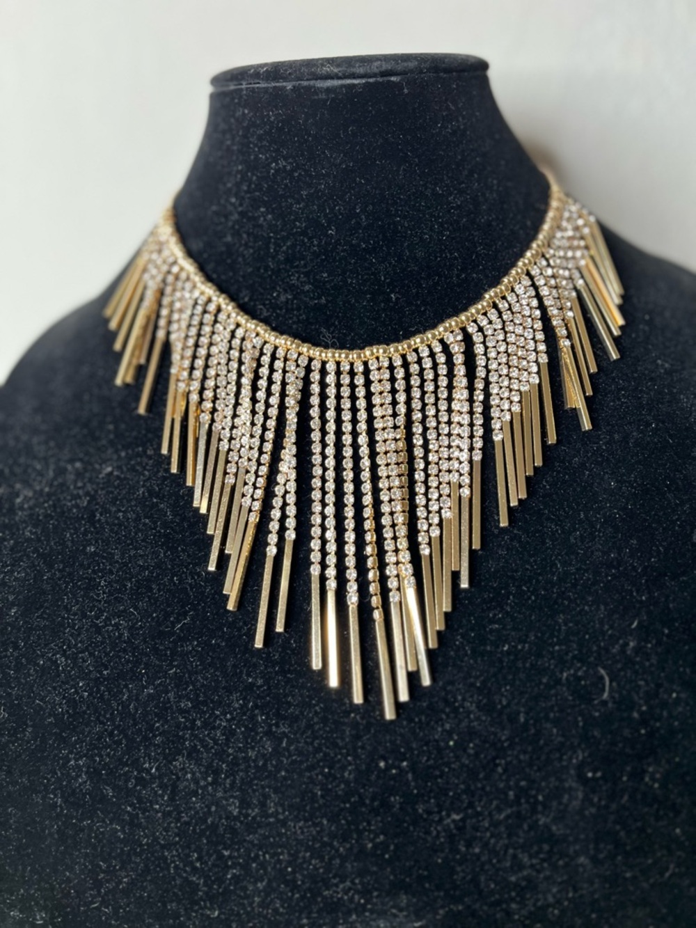 Gold Fringe Crystal Statement Necklace for Women